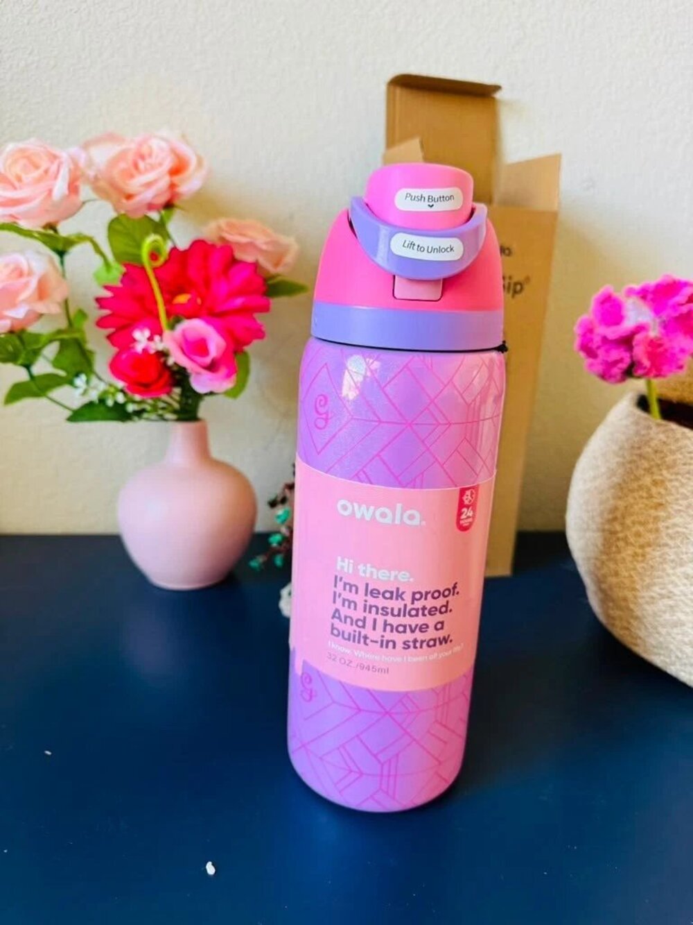 32 oz Stainless Steel Insulated Water Bottle with Straw